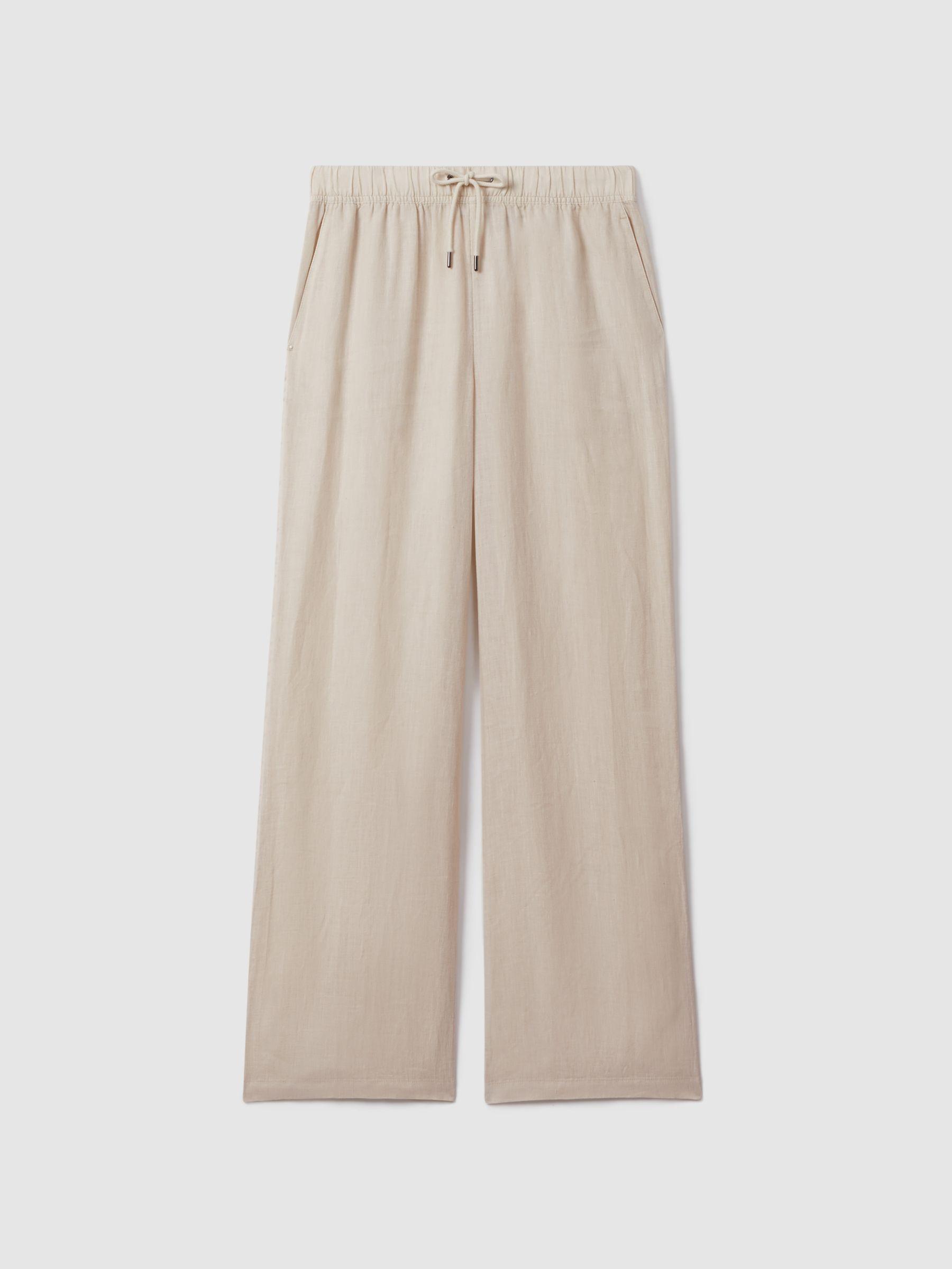 Garment Dyed Wide Leg 100% Linen Trousers in Oatmeal Product Image