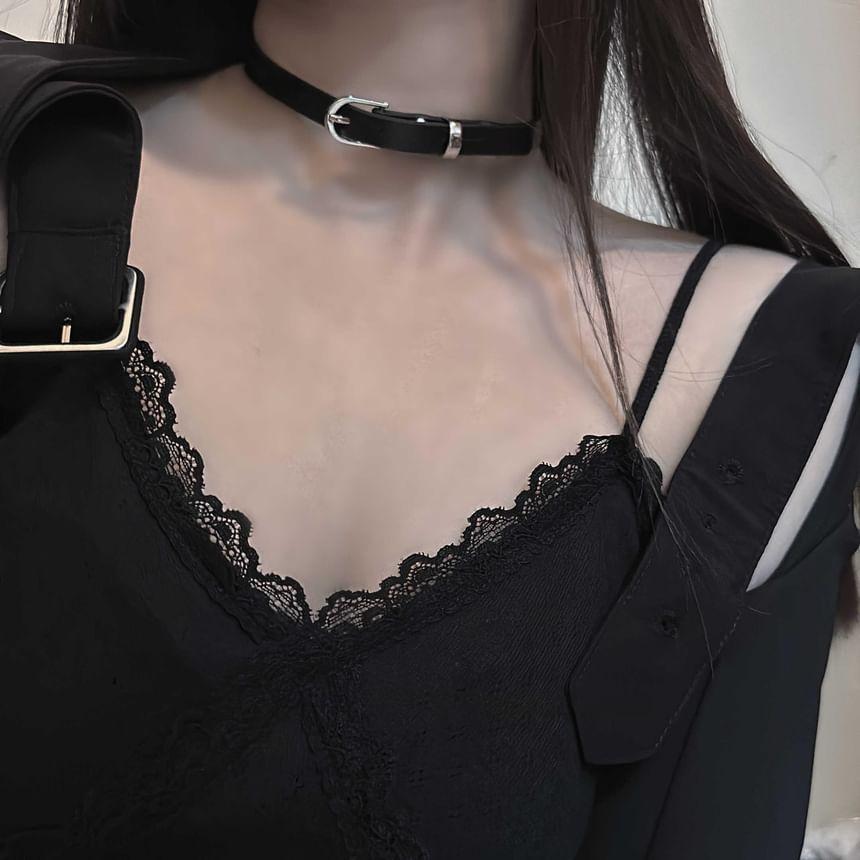 Faux Leather Buckle Choker Product Image