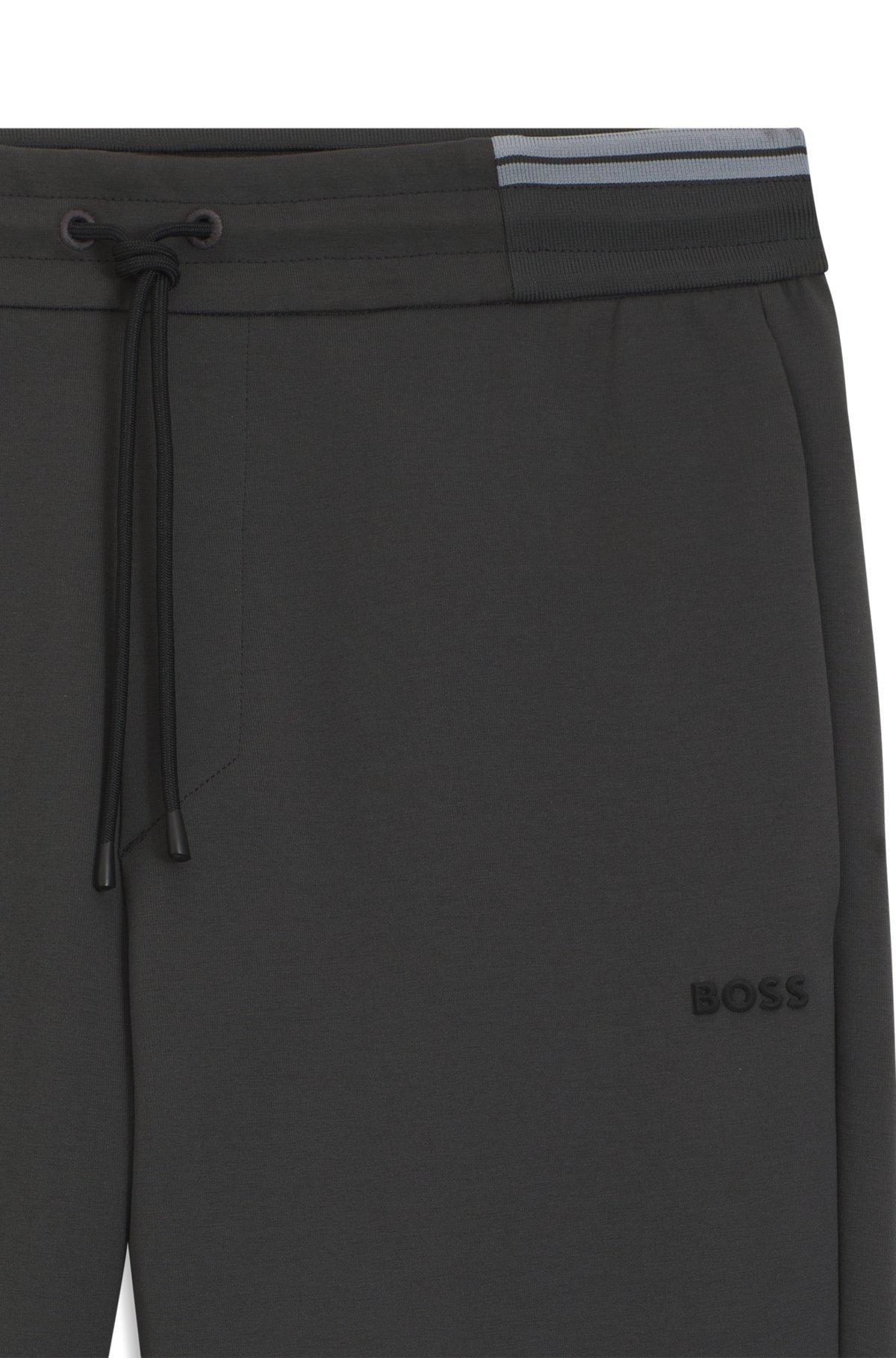 BOSS - Cotton tracksuit bottoms with striped trims - Dark Grey Product Image