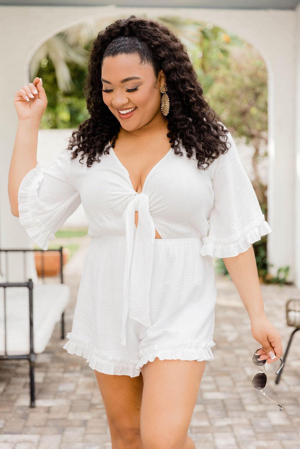 Walk In The Park White Gauze Tie Romper FINAL SALE Product Image