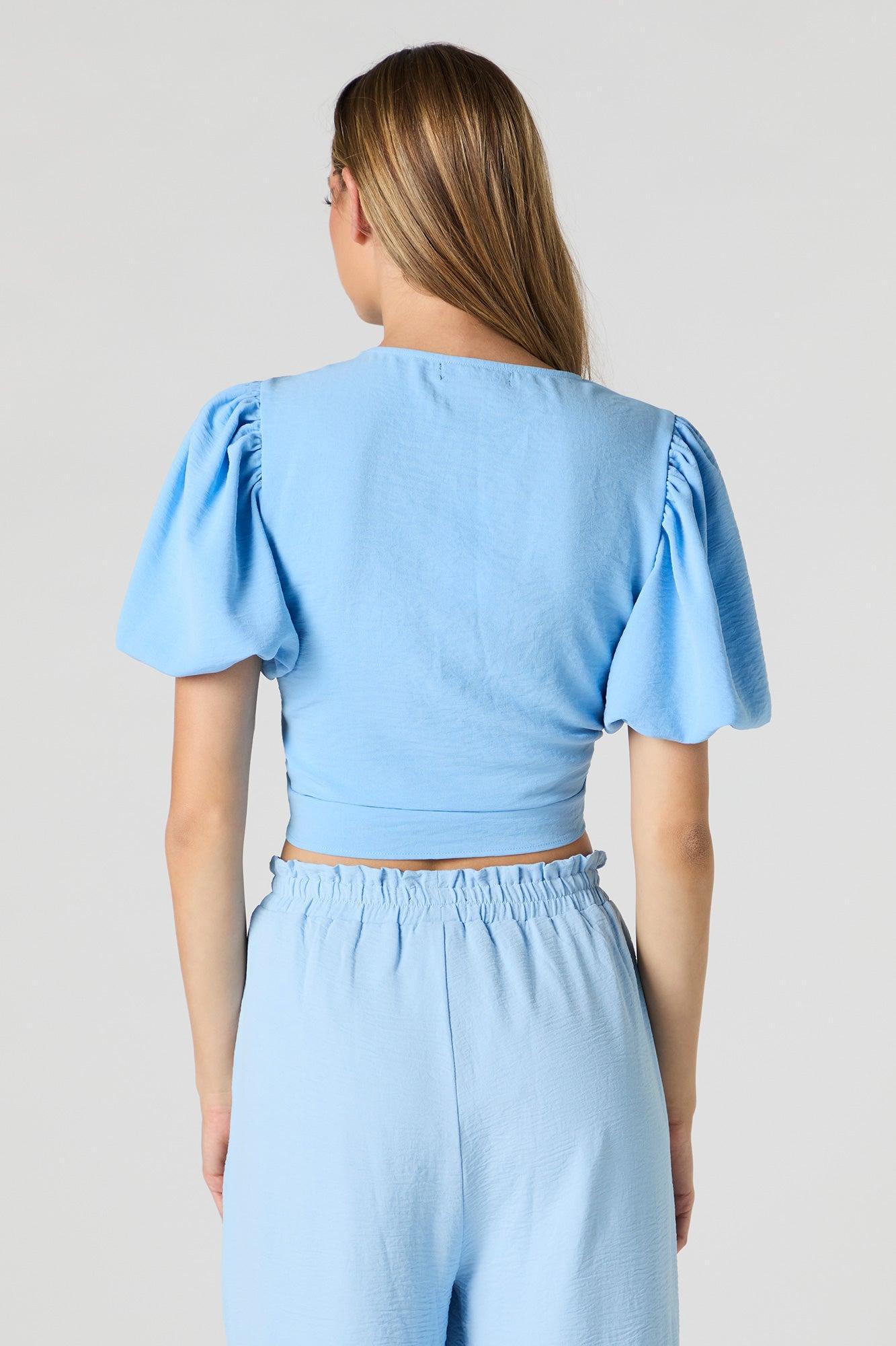 Tie Front Puff Sleeve Crop Top Female Product Image