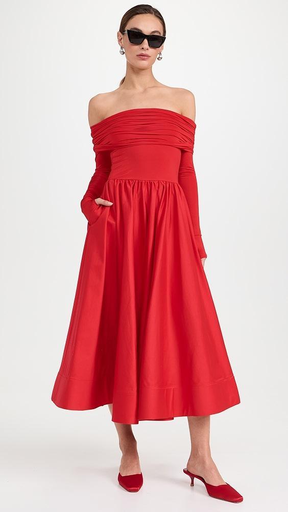 alice + olivia Arcana Off The Shoulder Flared Midi Dress | Shopbop Product Image