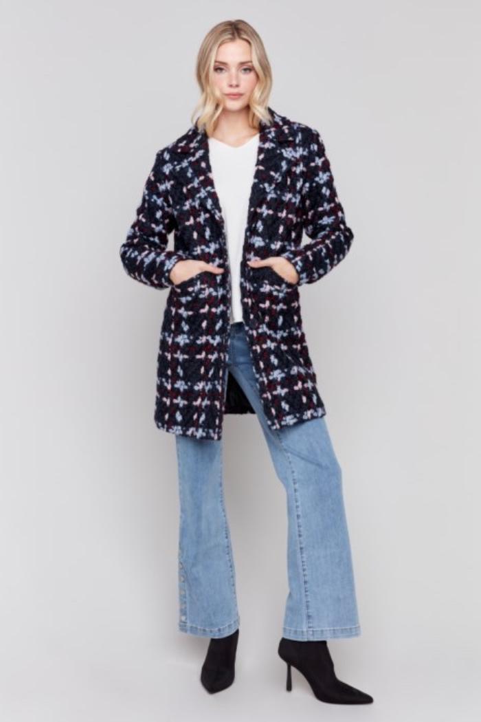 Plaid Bouclé Knit Coat Product Image