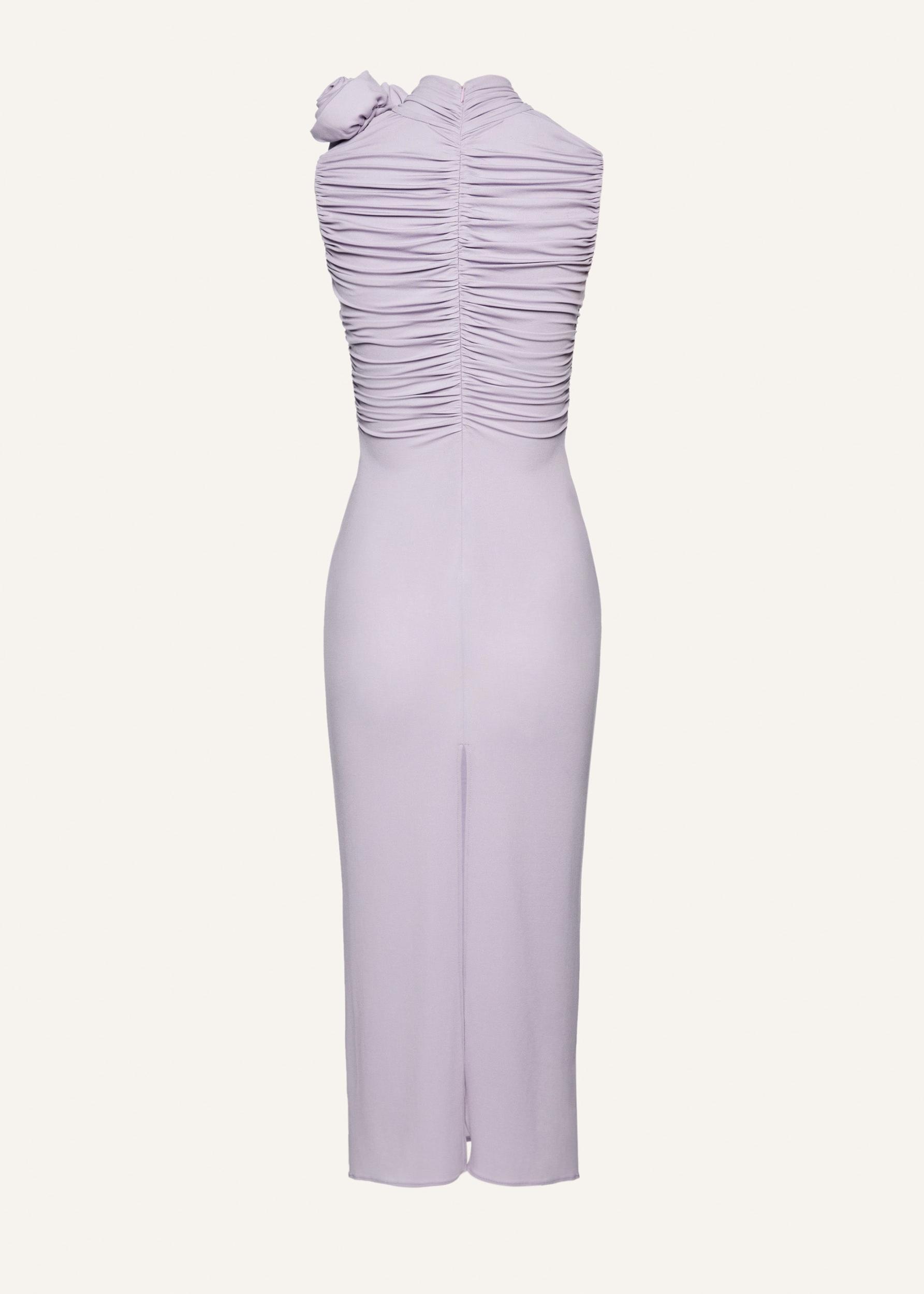 Ruched mock neck midi dress in lilac Product Image