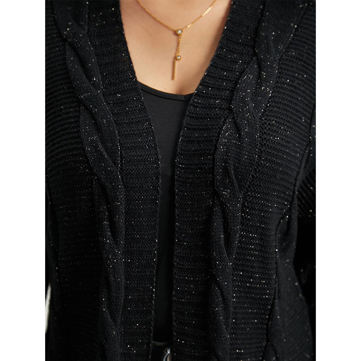Plus Size Lurex Cable Knit Drop Shoulder Cardigan Black Women Casual Loose Long Sleeve Dailywear Cardigans BloomChic 26/4X Product Image