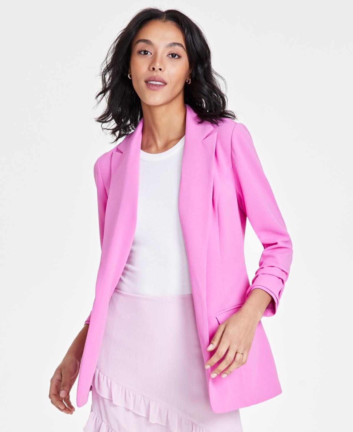 Bar Iii Womens Notch-Lapel Ruched-Sleeve Open-Front Blazer, Created for Macys Product Image