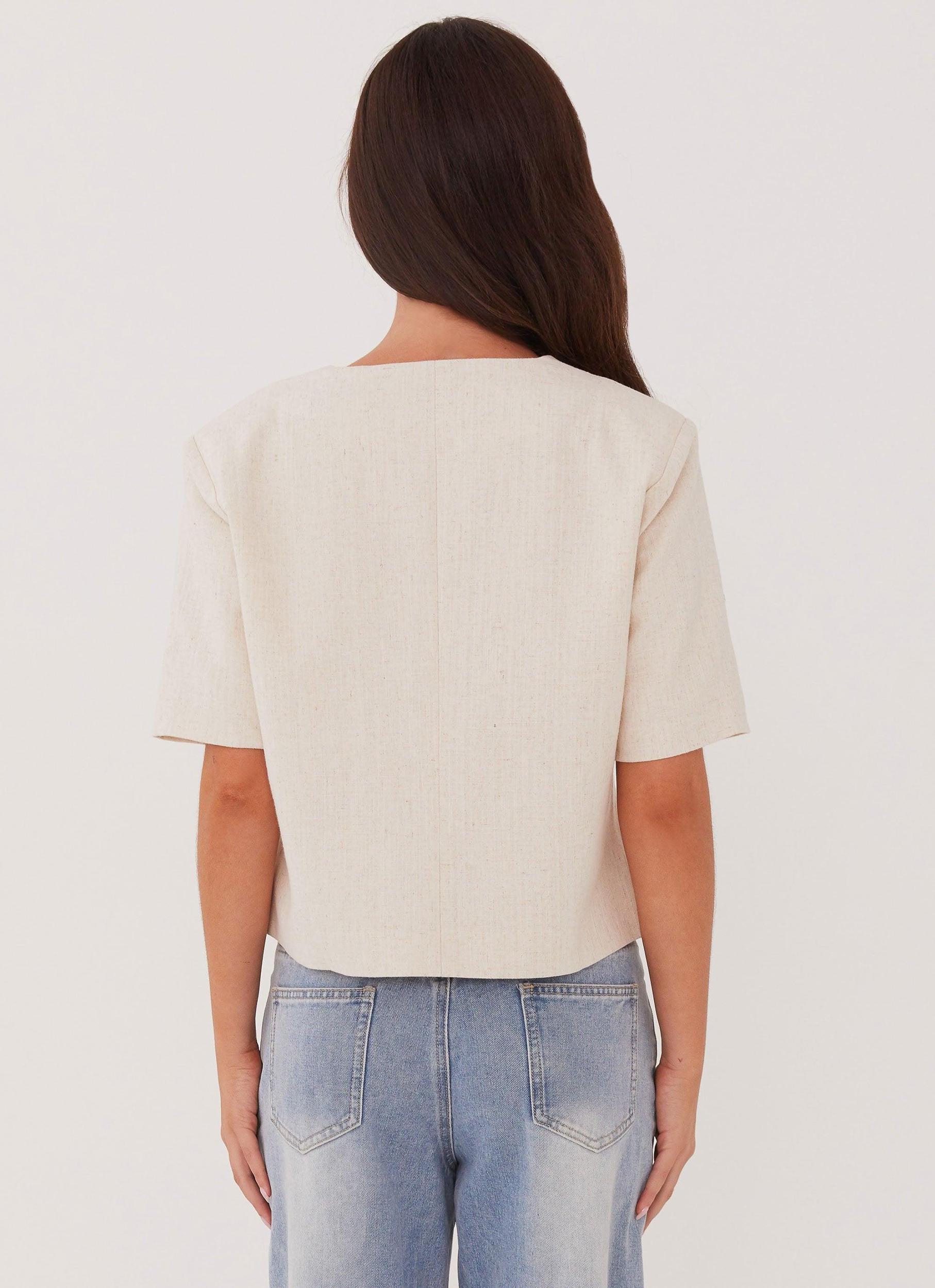 Hacienda Linen Short Sleeve Blazer - Oatmeal Product Image