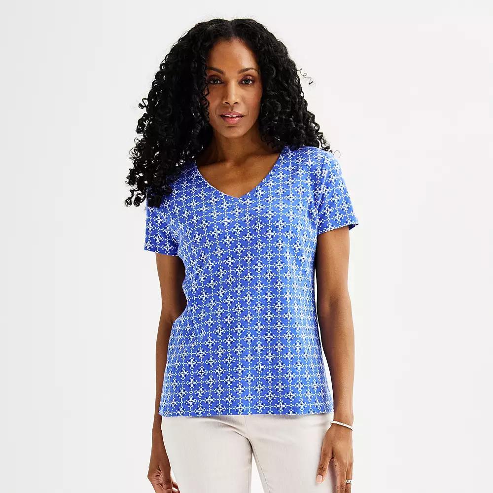 Women's Croft & Barrow® Essential V-Neck Tee, Size: Small, Beige Shell Print Product Image