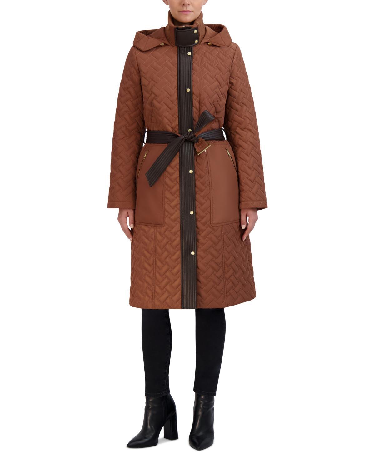 Cole Haan Signature Quilt Hooded Long Coat with Belt Women's Jacket Product Image