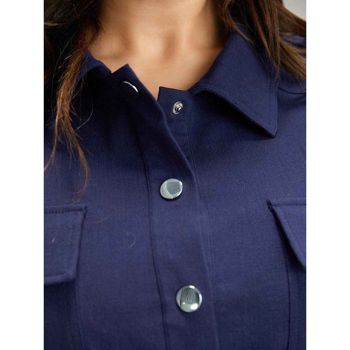 Plus Size Solid Metal Detail Pocket Drawstring Coat Women Indigo Casual Plain Ladies Dailywear Winter Coats BloomChic 12/L Product Image