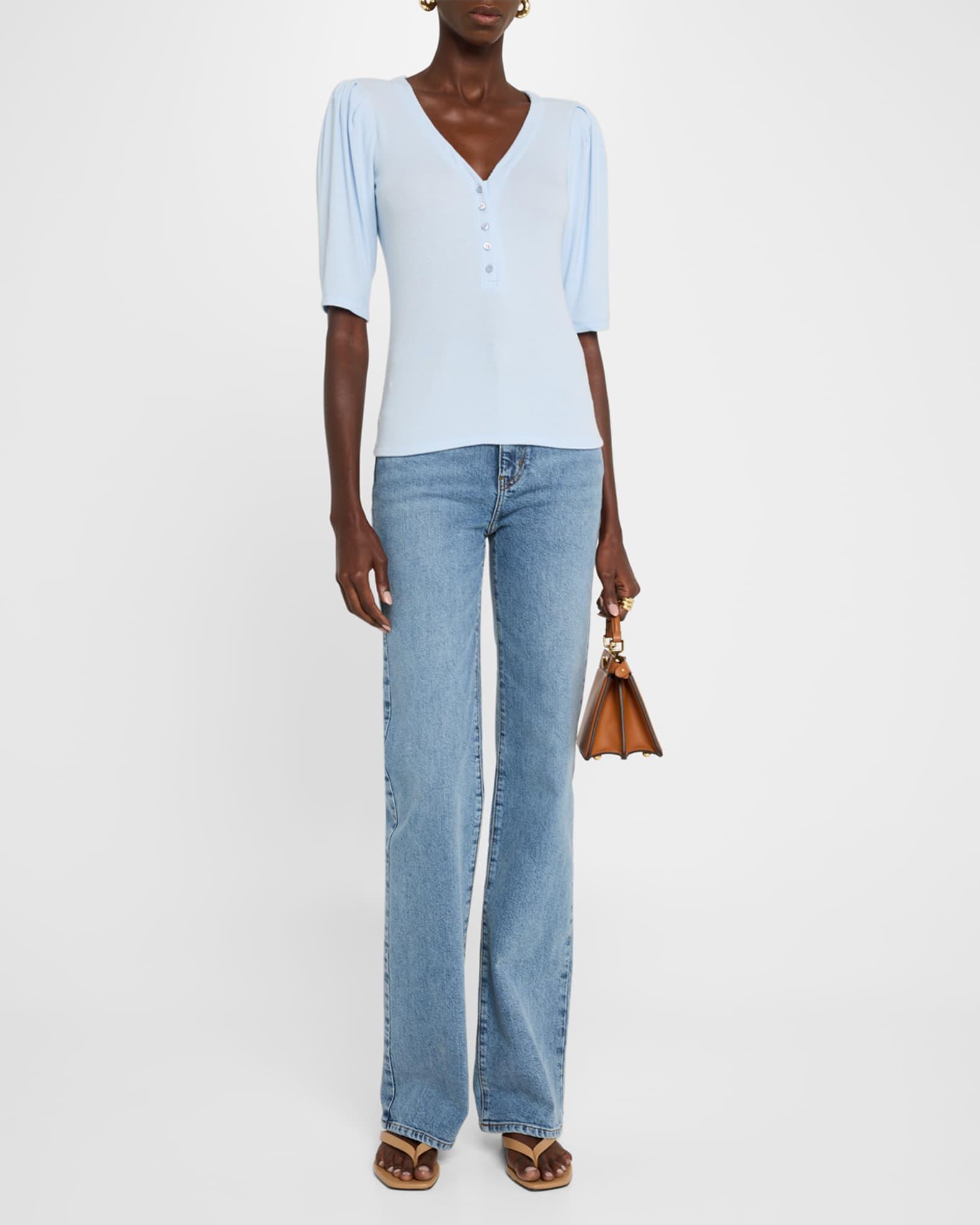 Rib Ruched Short-Sleeve Henley Top Product Image