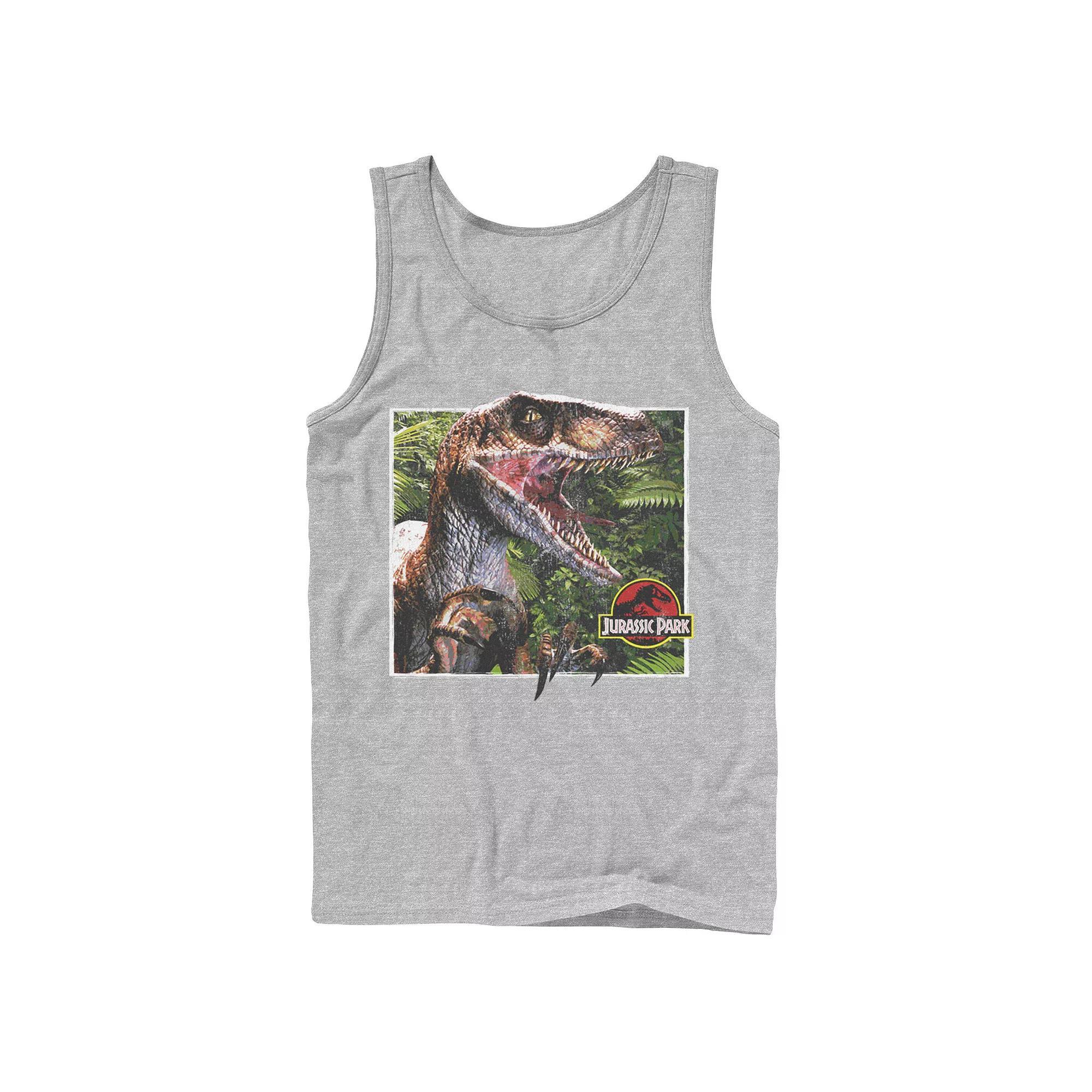 Men's Jurassic Park Raptor Coming Out Of Forest Tank Top, Size: Small, Blue Product Image
