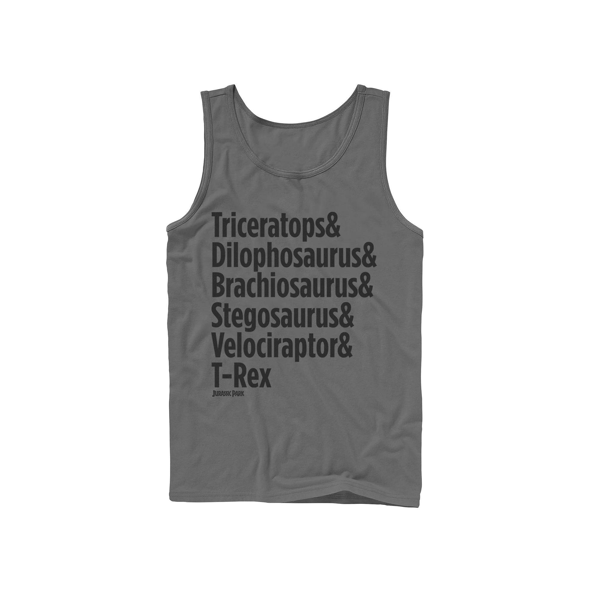 Men's Jurassic Park Dinosaur Names Tank Top, Size: Small, Grey Product Image
