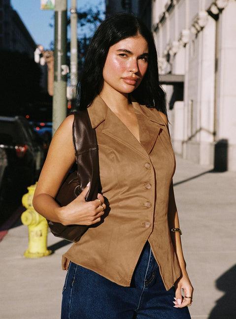 Oh So Retro Faux Suede Vest Beige Product Image