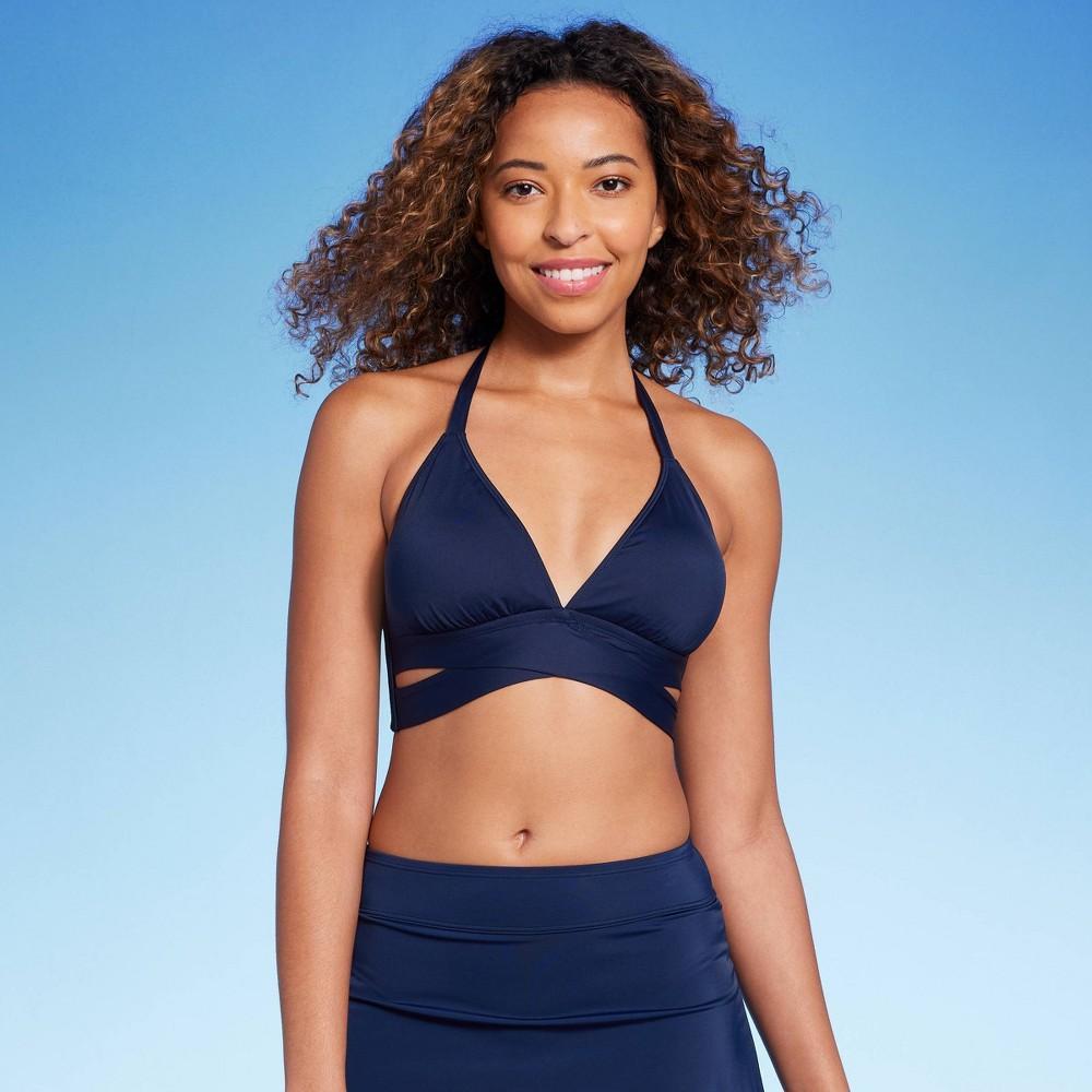 Women's Triangle Bralette Faux Wrap Halter Bikini Top - Shade & Shore™ Dark Green M Product Image