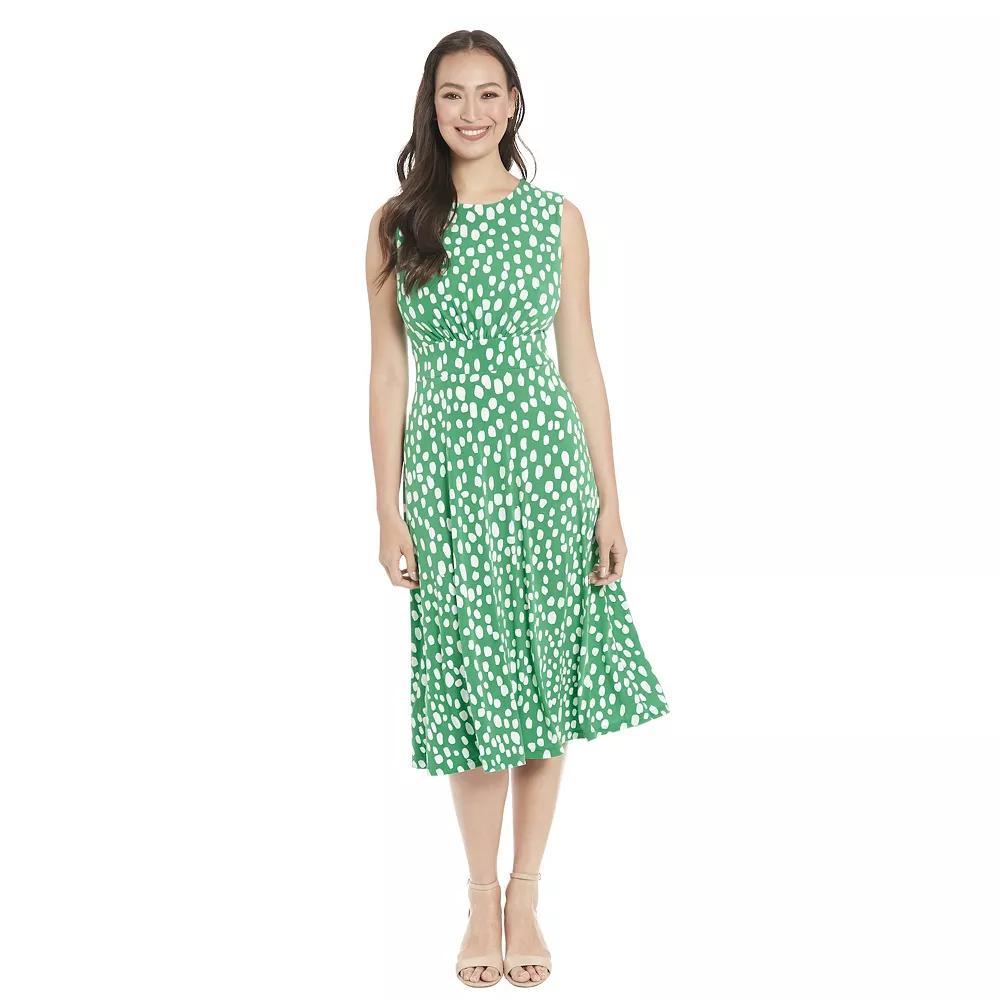 Women's London Times Chalk Dot Print Inset Waist Sleeveless Midi Dress, Size: 14, Green White Product Image