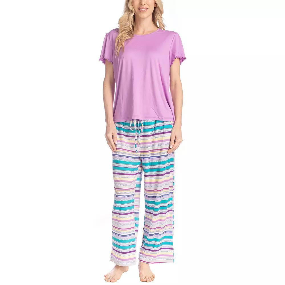 Women's MUK LUKS Artistic Garden Pajama Top & Pajama Pants Set, Size: XL, Rainbow Stripe Product Image