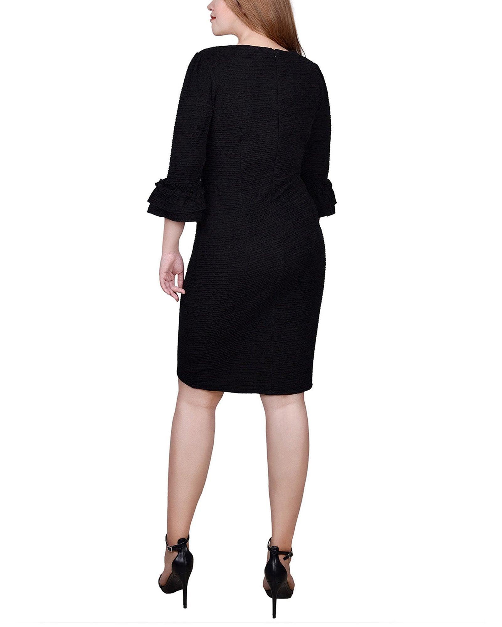 Black 3/4 Sleeve Textured Knit Dress - Petite Product Image