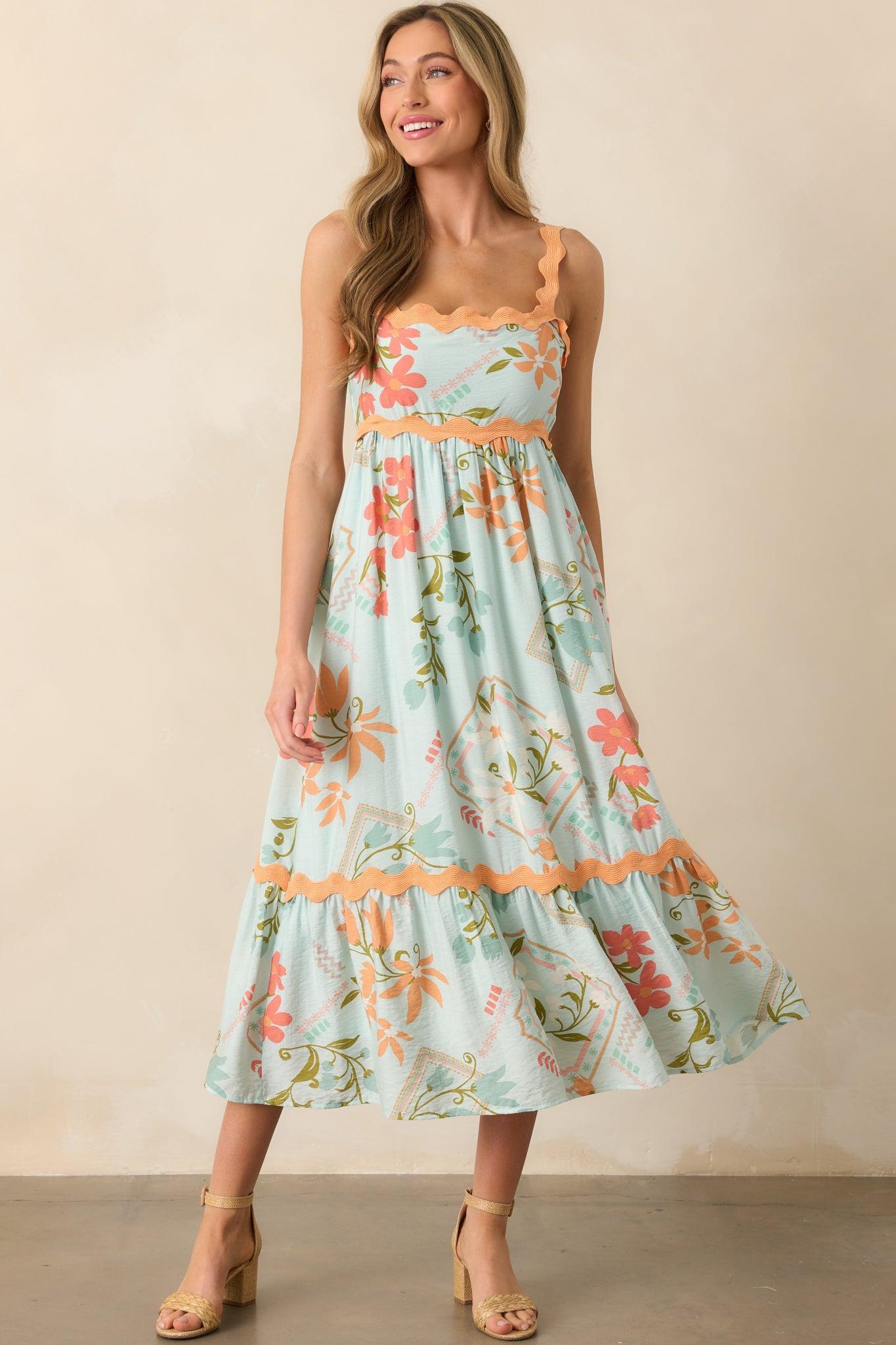 One Day At A Time Mint Green Floral Patchwork Maxi Dress Product Image
