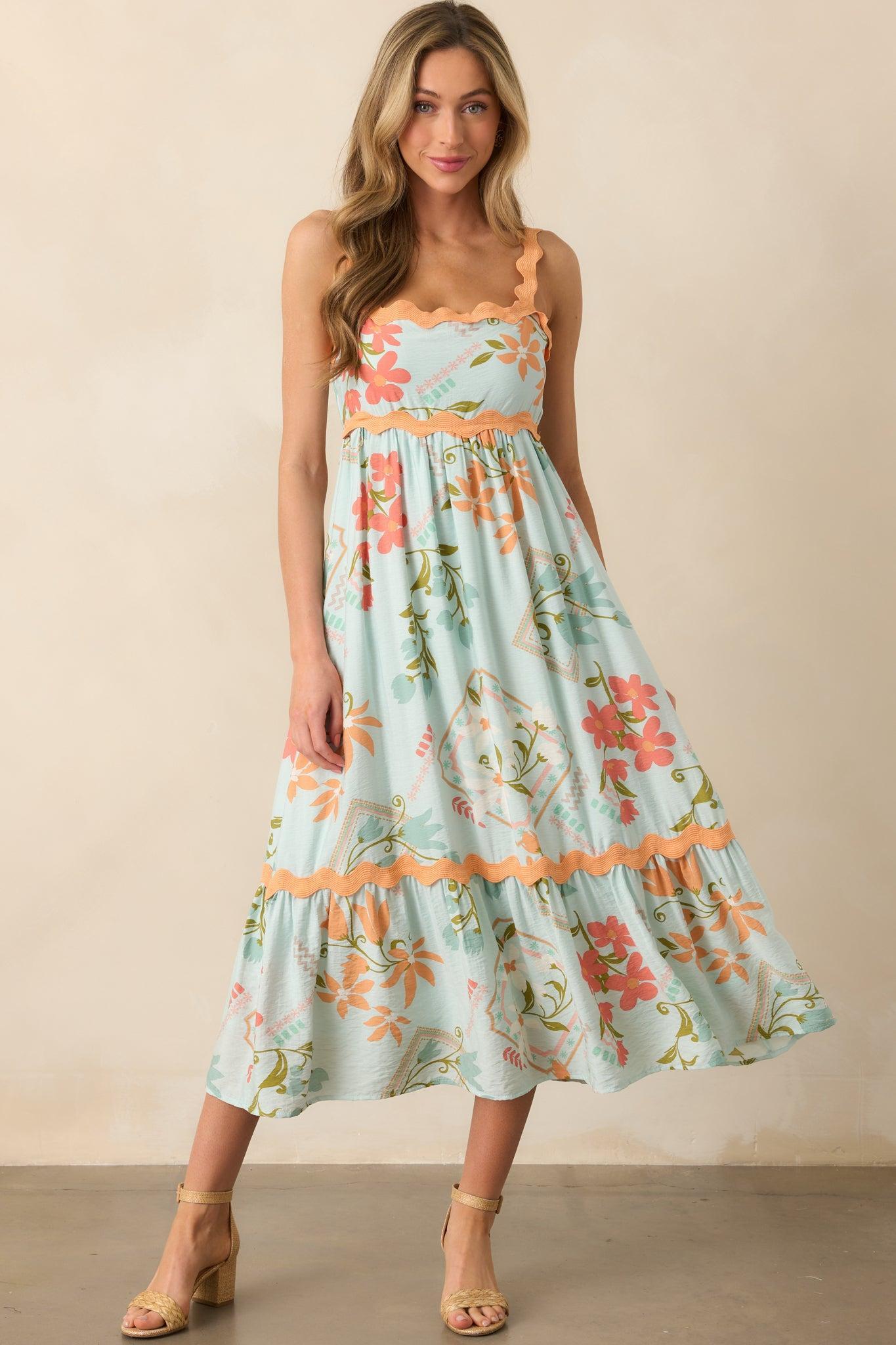 One Day At A Time Mint Green Floral Patchwork Maxi Dress Product Image