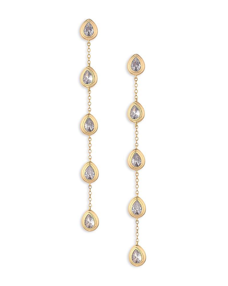 Ettika Single File Crystal Cubic Zirconia Teardrop Linear Drop Earrings in 18K Gold Plated Product Image