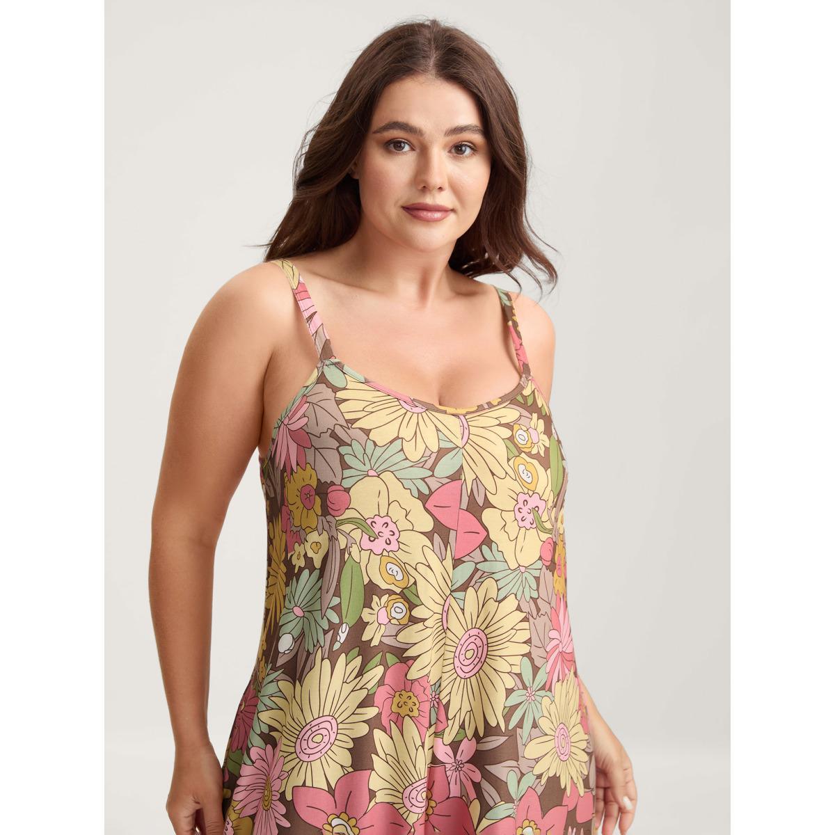 Plus Size Yellowishbrown Vivid Groove Stretchy Adjustable Jumpsuit Women Sleeveless Non Everyday-Casual Loose Jumpsuits BloomChic 12/L Product Image