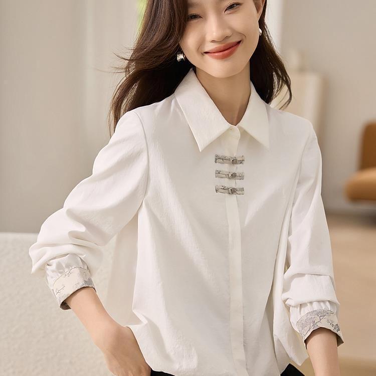 Long-Sleeve Plain Crop Shirt Product Image