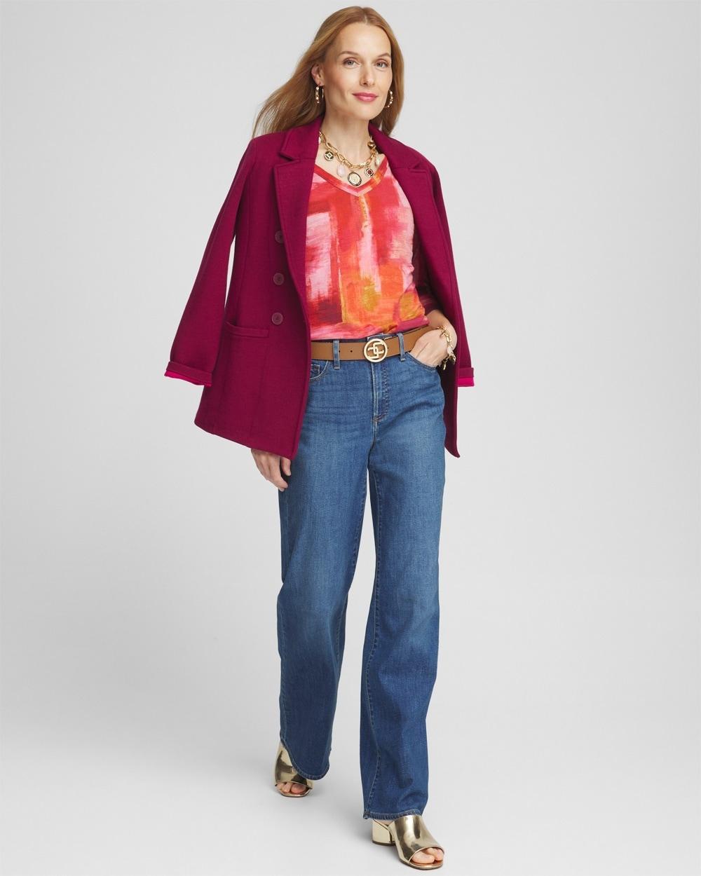 Geometric Print 3/4 Sleeve V-Neck Tee Product Image