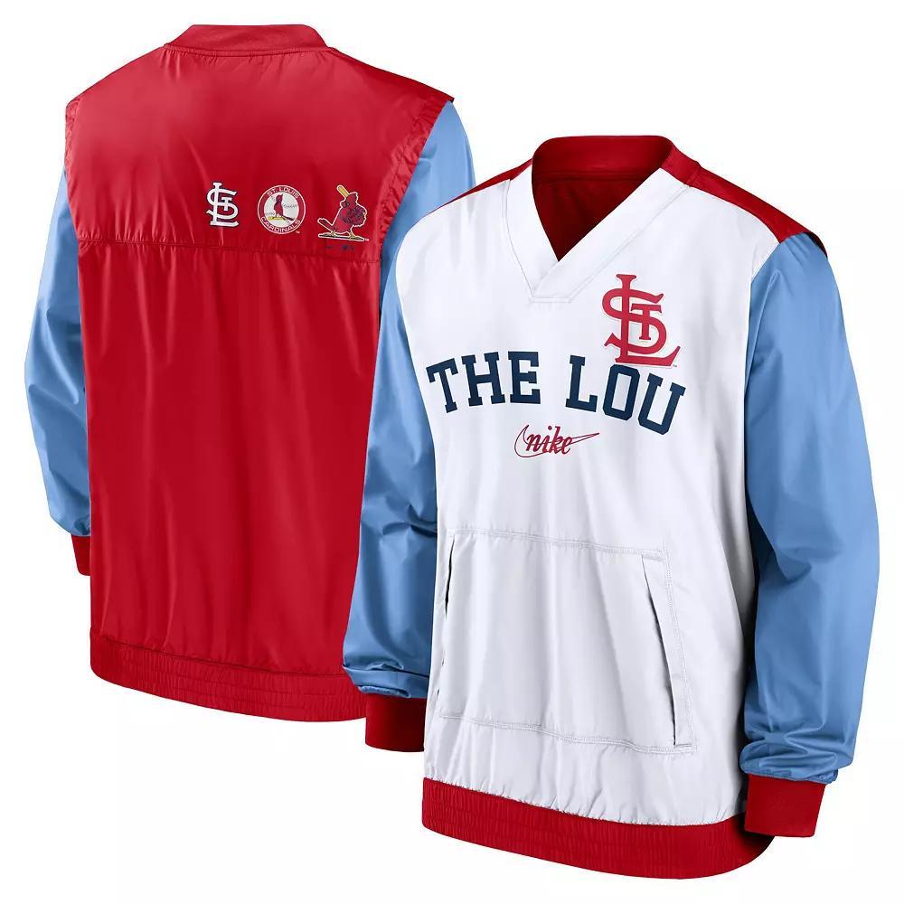 Men's Nike White/Red St. Louis Cardinals Rewind Warmup V-Neck Pullover Jacket, Size: Large Product Image