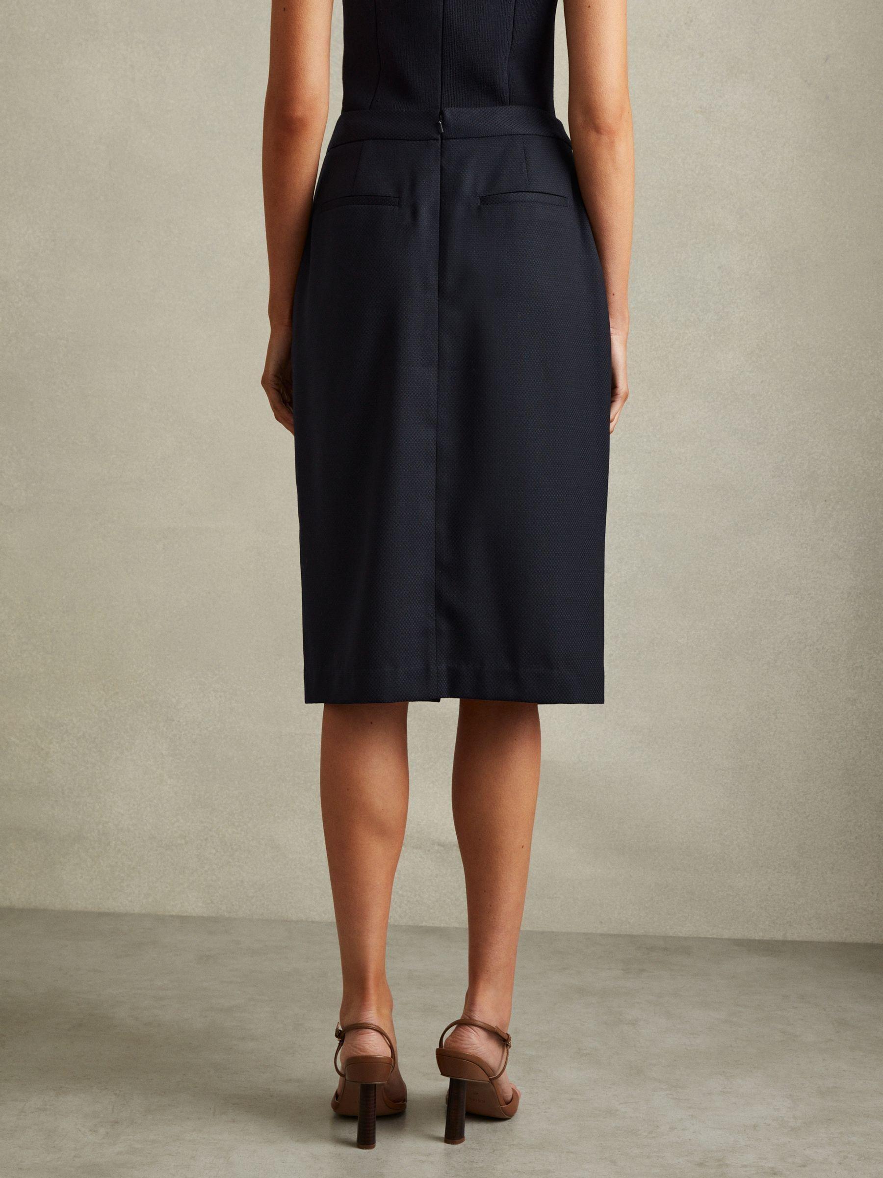 Petite Textured Pencil Midi Suit Skirt in Navy Product Image