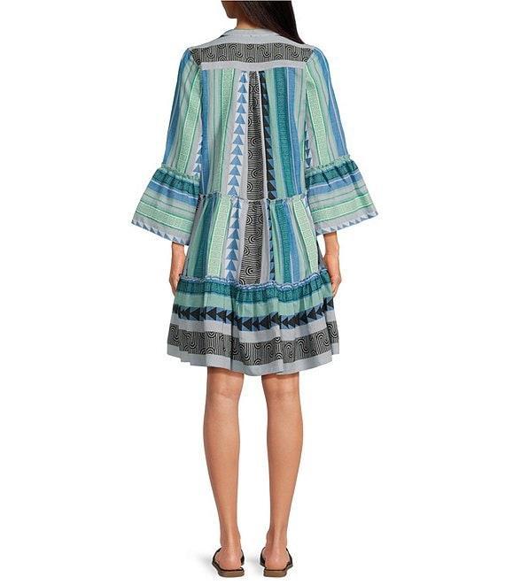 ELAN Arrow Print Split V-Neck 3/4 Bell Sleeve Babydoll Dress Product Image