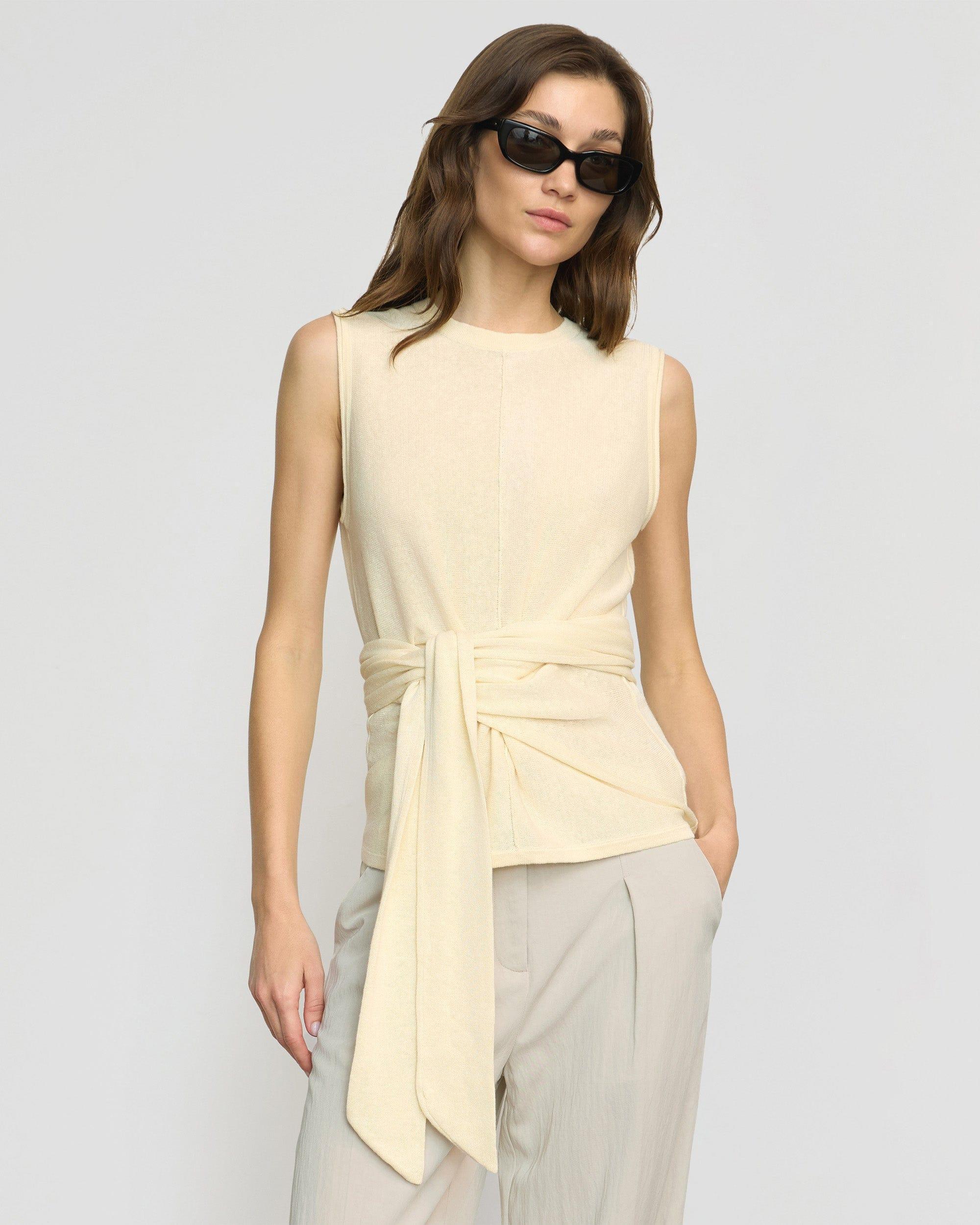 Rois Tie-Front Linen-Cotton Top Product Image