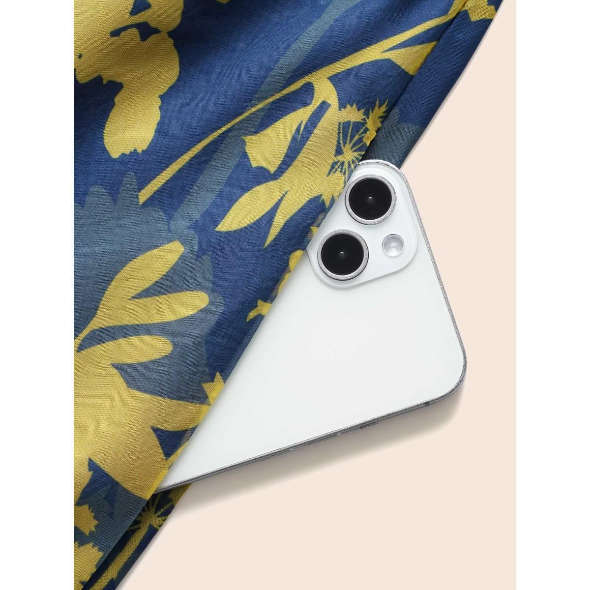 Plus Size V Neck Silhouette Floral Print Mesh Dress Navy Women Elegant Gathered V-neck Long Sleeve Curvy BloomChic 26/4X Product Image