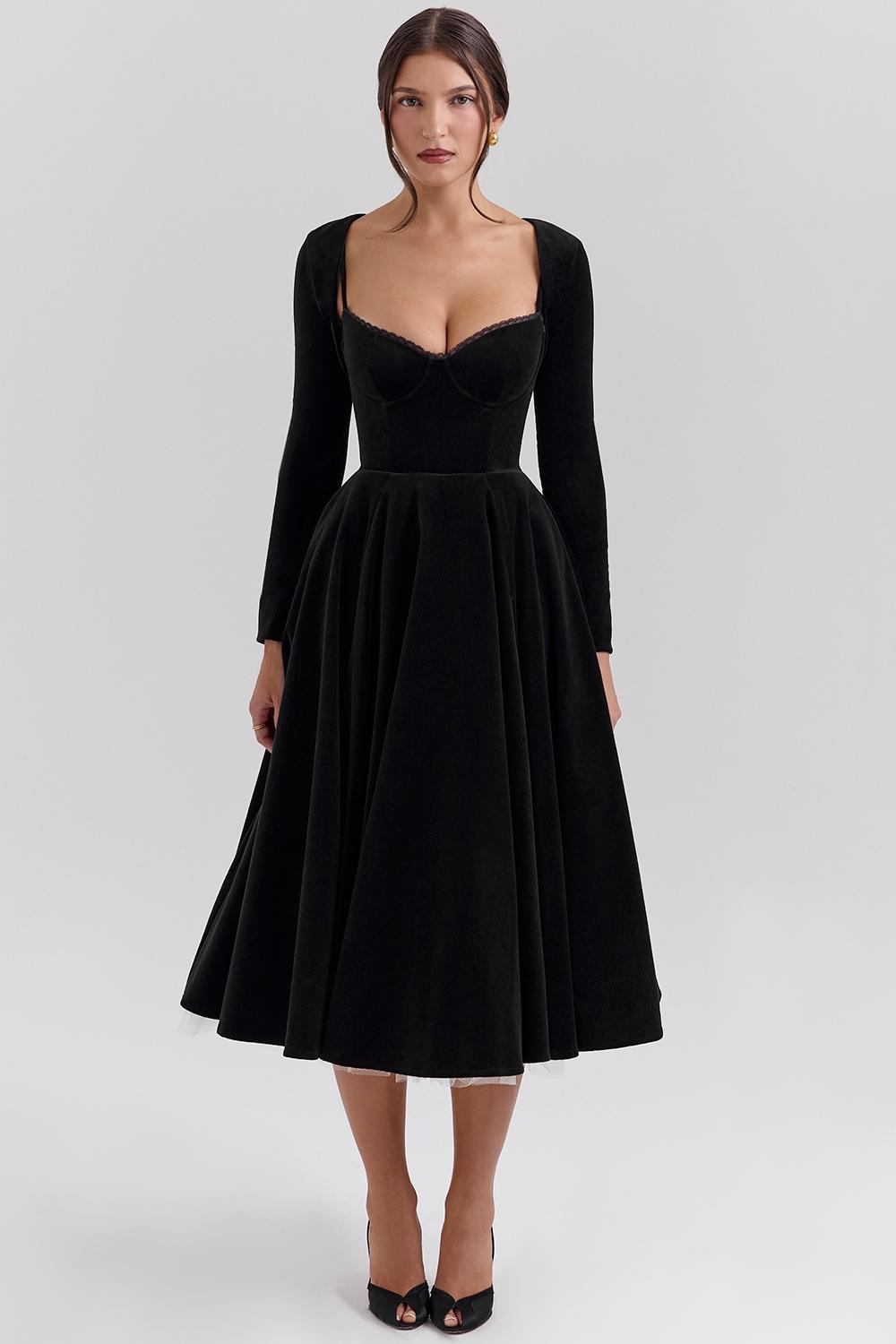 Mademoiselle Black Velvet Tulle Midi Dress + Bolero Product Image