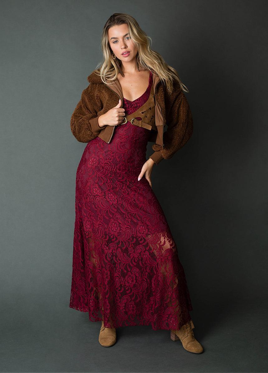 Carmel Slip Dress in Burgundy Female Product Image
