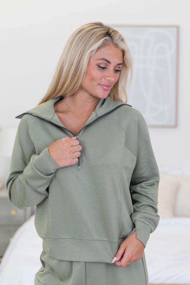Let's Just Stay Mocha Quarter Zip Knit Pullover FINAL SALE Product Image