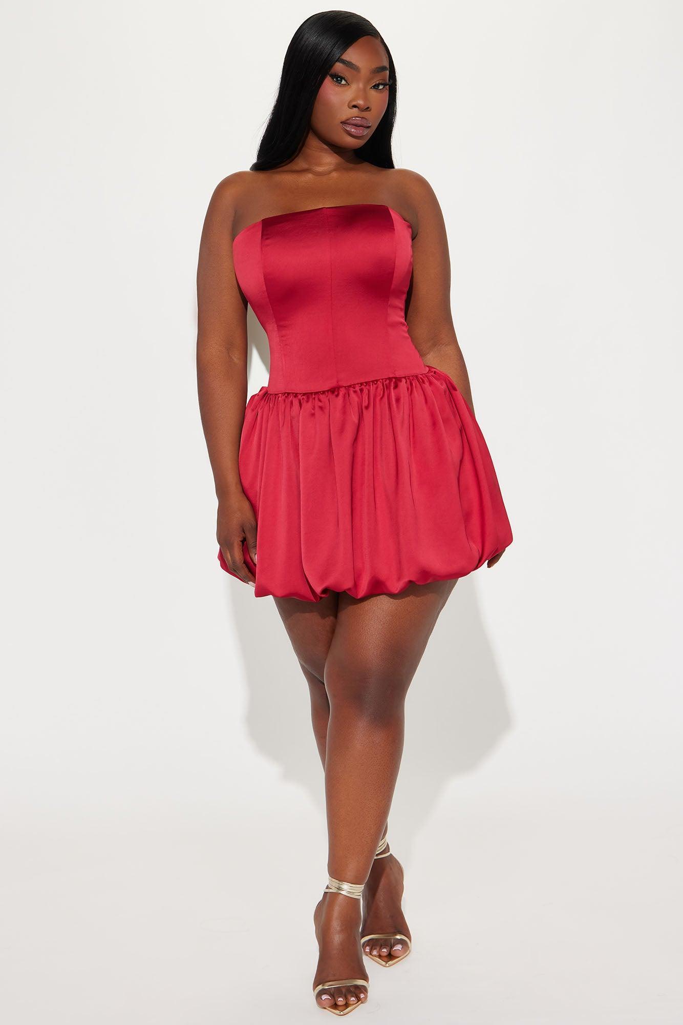 Sweet Like A Cherry Bubble Satin Mini Dress - Wine Product Image