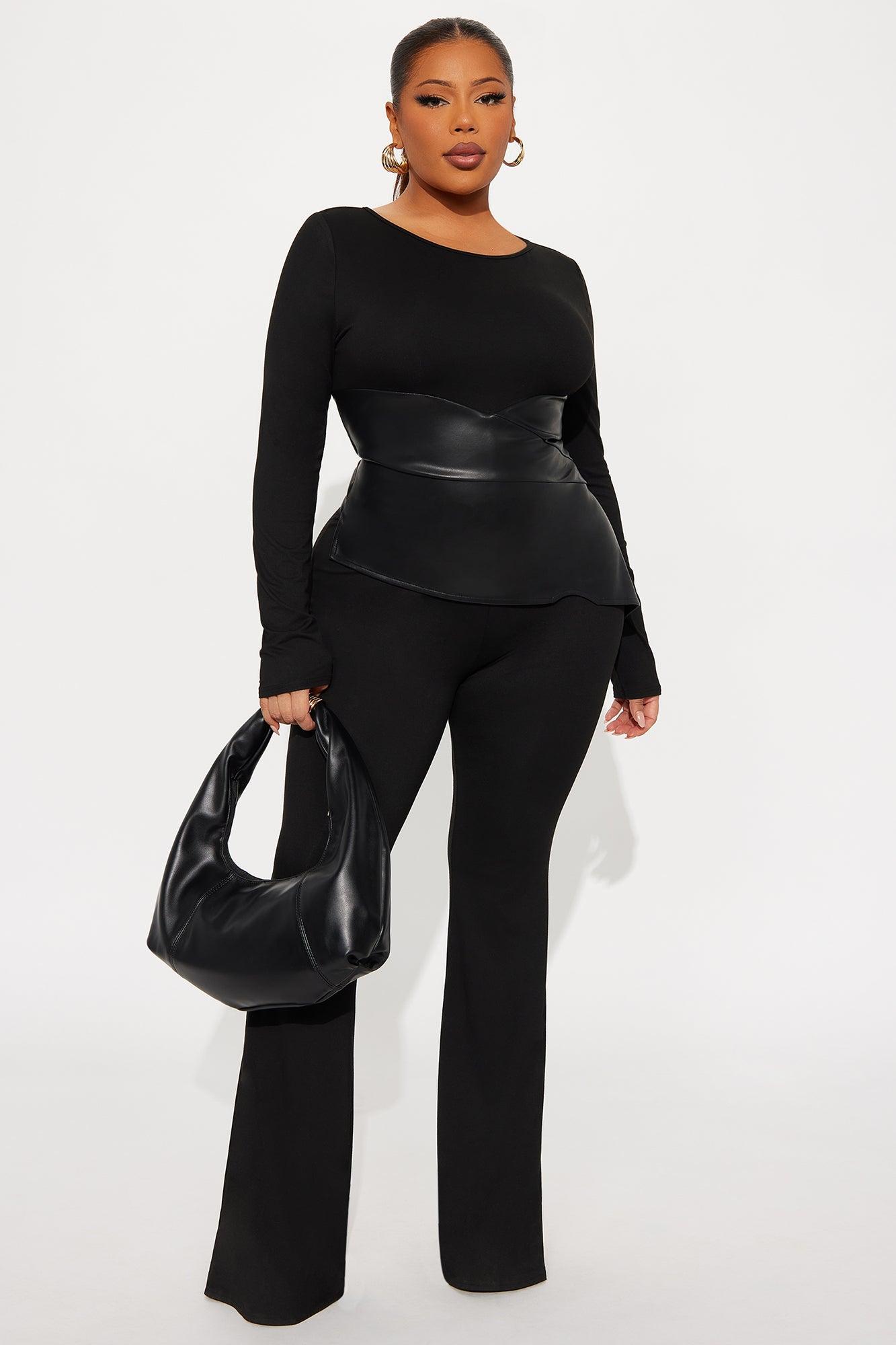 Skye Long Sleeve Corset Waist Jumpsuit - Black Product Image