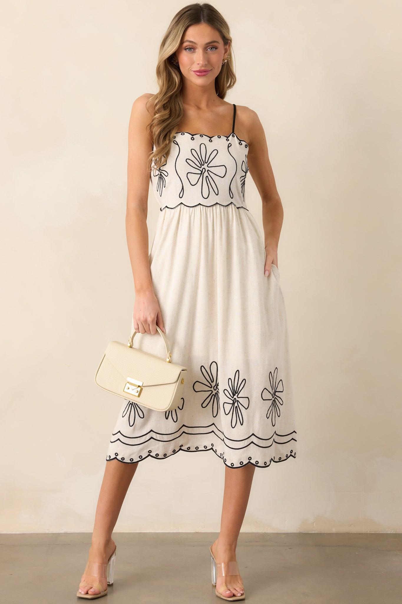 Afternoon Lunch Natural Linen Midi Dress Product Image