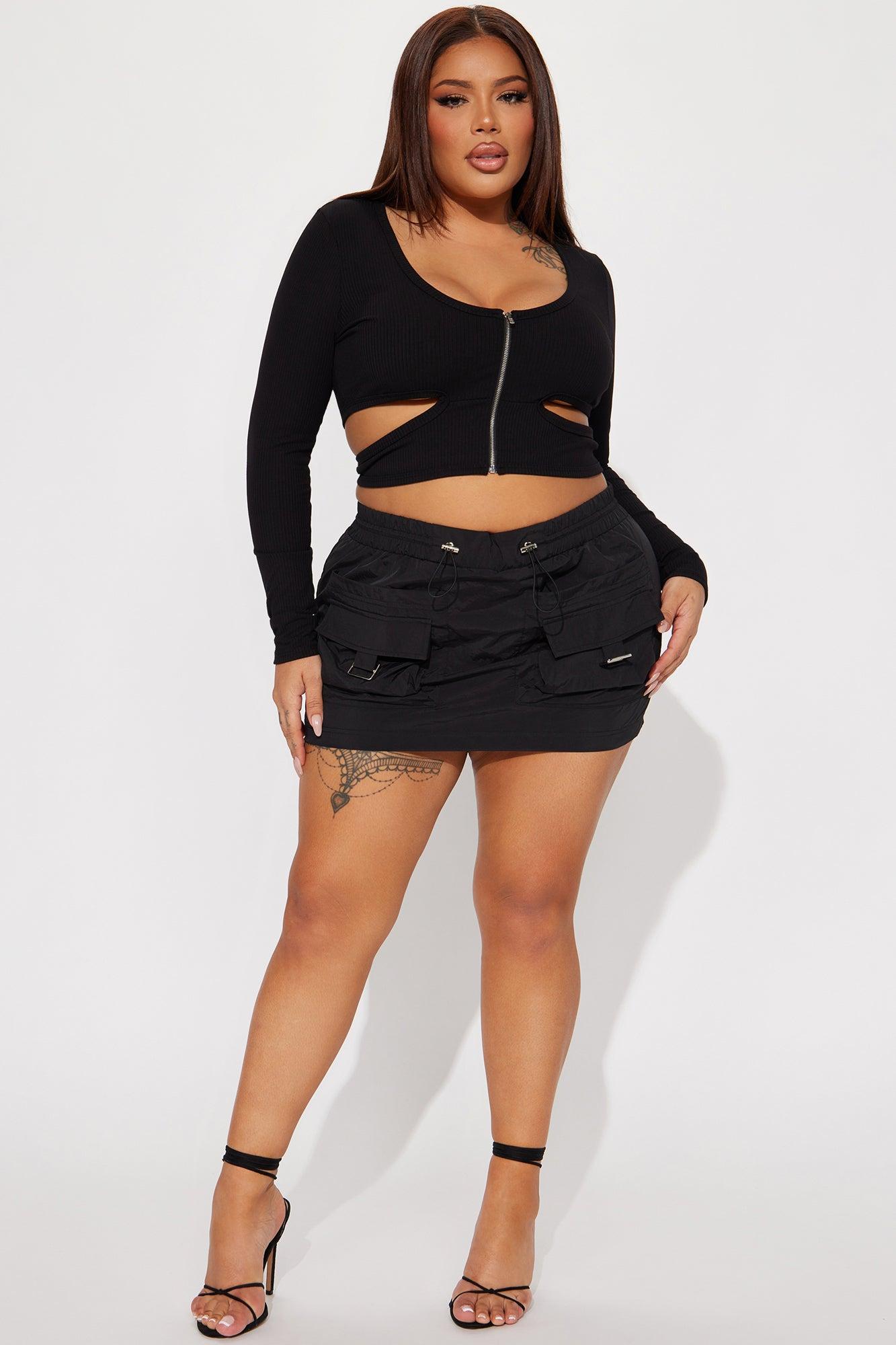 Still Got It Nylon Micro Mini Cargo Skirt - Black Product Image