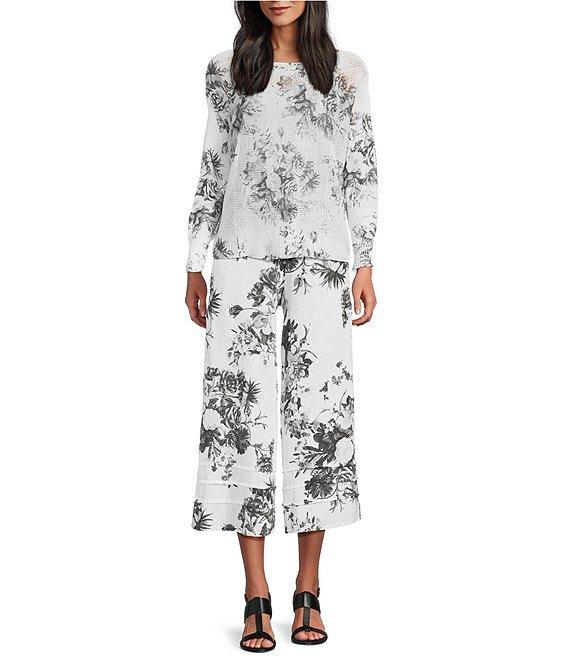 M Made in Italy Coordinating Floral Linen Blend Elastic Waist Wide Leg Pants Product Image