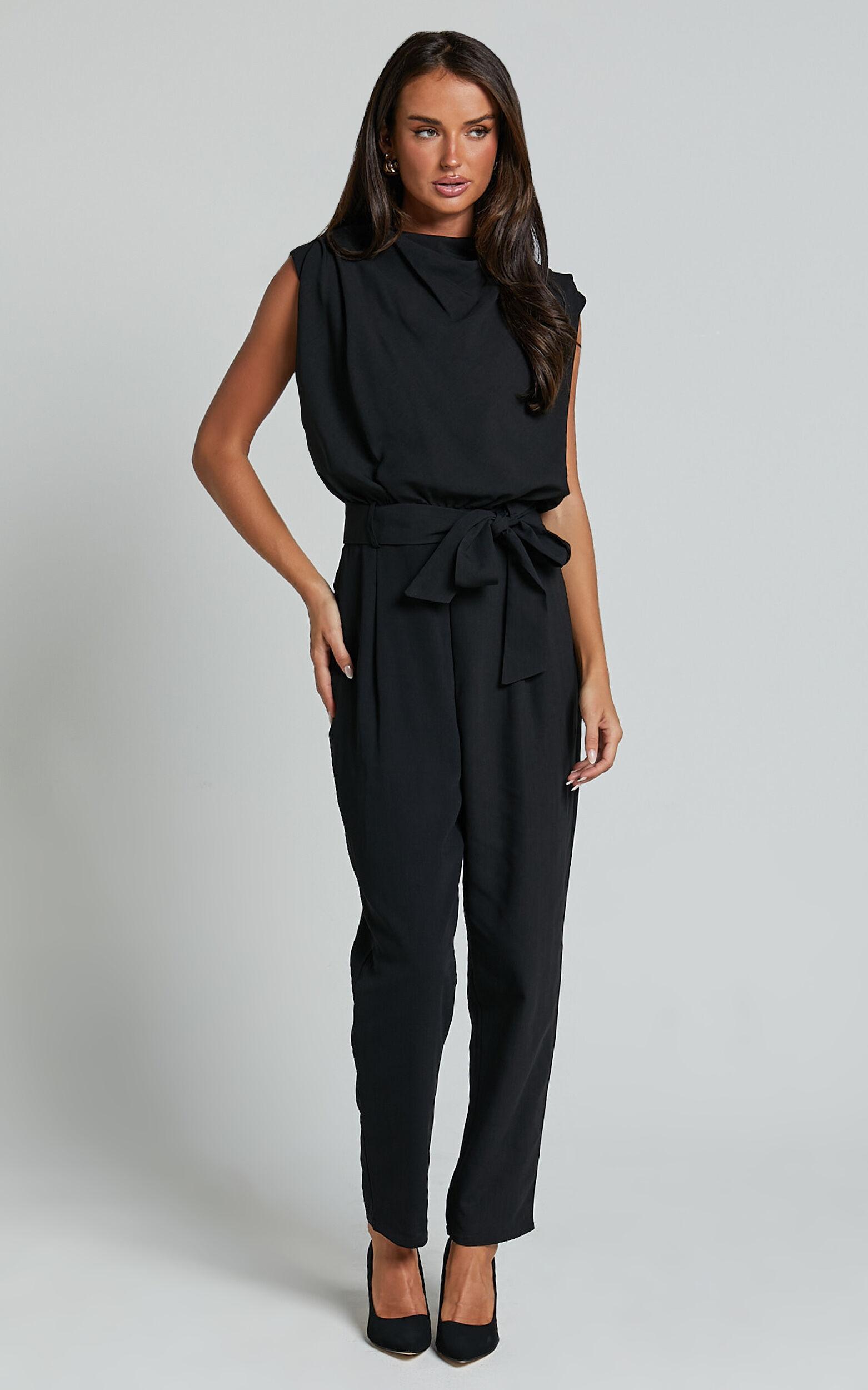 Arianae Jumpsuit - High Neck Tie Waist Jumpsuit in Black Product Image