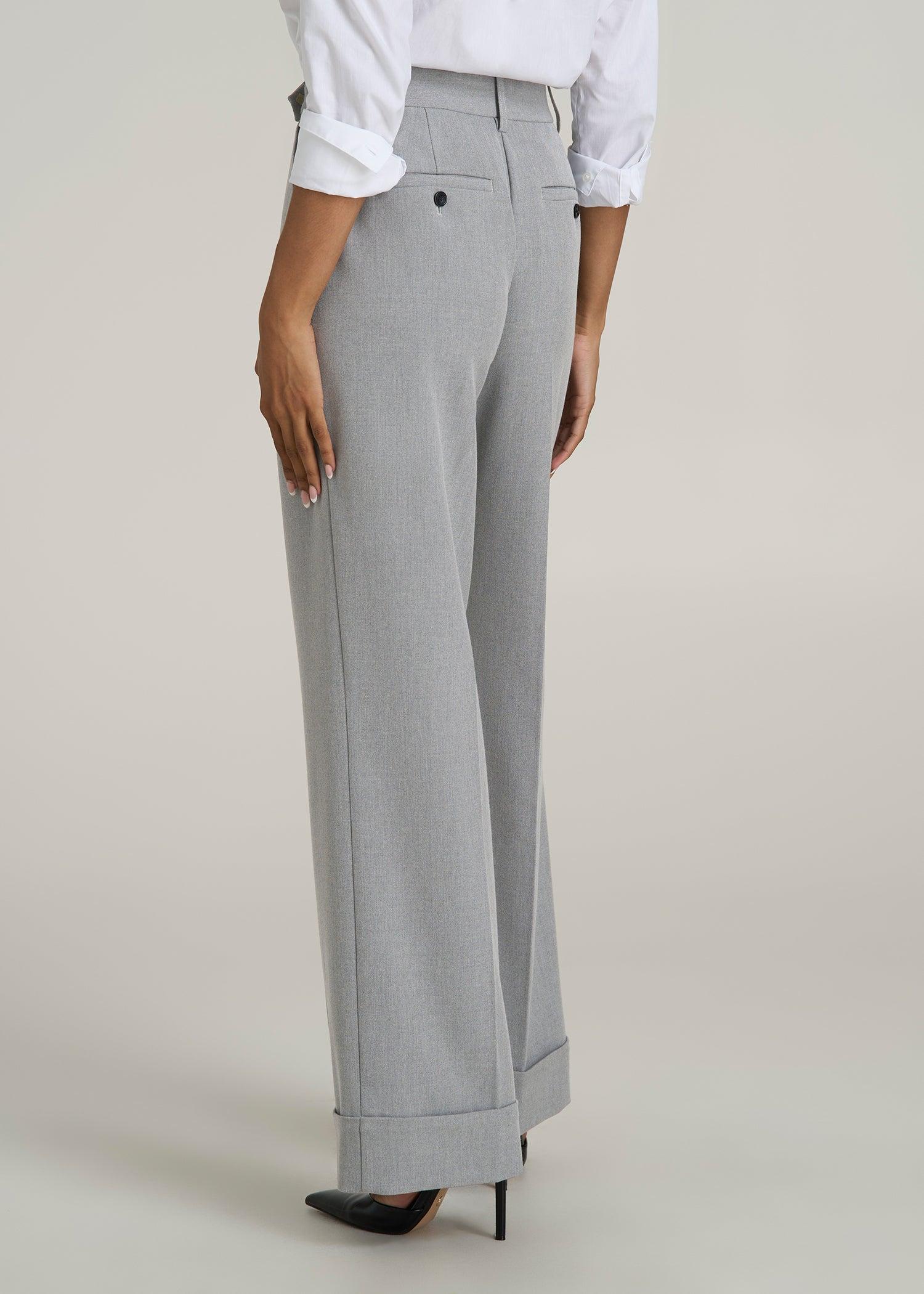 Wide-Leg Cuffed Pants for Tall Women in Medium Grey Mix Product Image