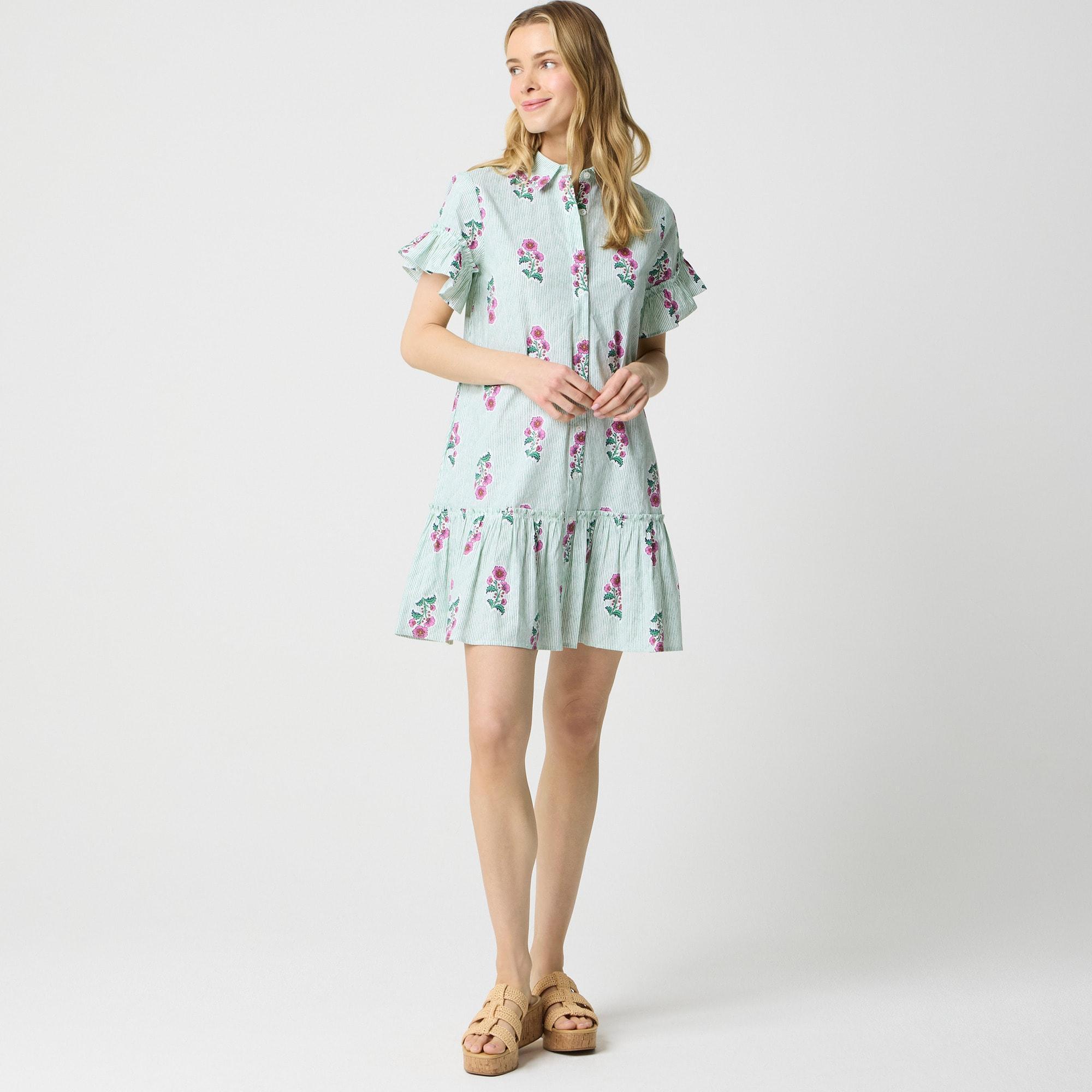 Printed ruffle-sleeve mini shirtdress Product Image