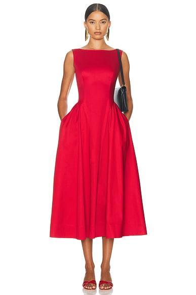 Stretch Cotton Sateen Midi Dress Helsa Product Image