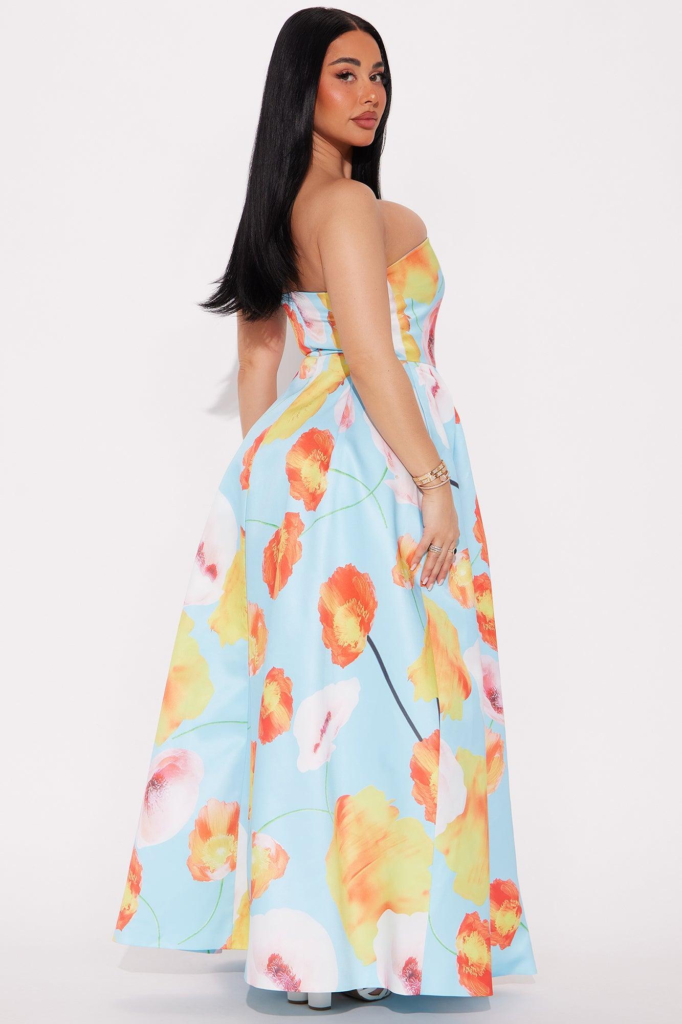 Stephanie Floral A Line Maxi Dress - Blue/combo Product Image