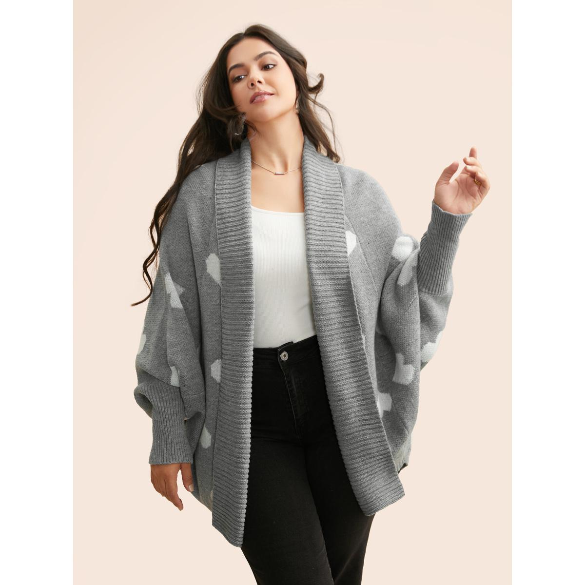 Plus Size Lapel Collar Heart Shaped Cardigan Mediumgray Women Casual Oversized Long Sleeve Everyday Cardigans BloomChic 22-24/3X Product Image