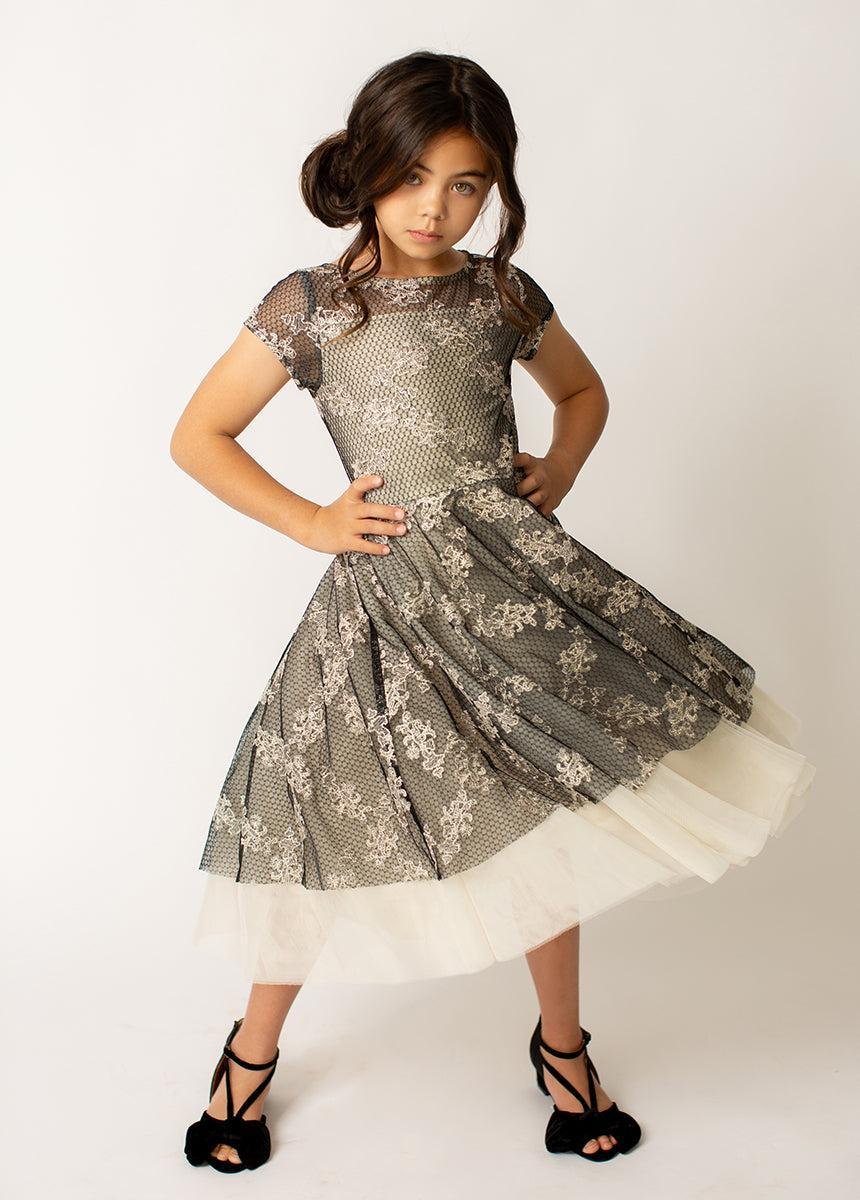 Annalise Petticoat Dress in Black Metallic Girls Product Image