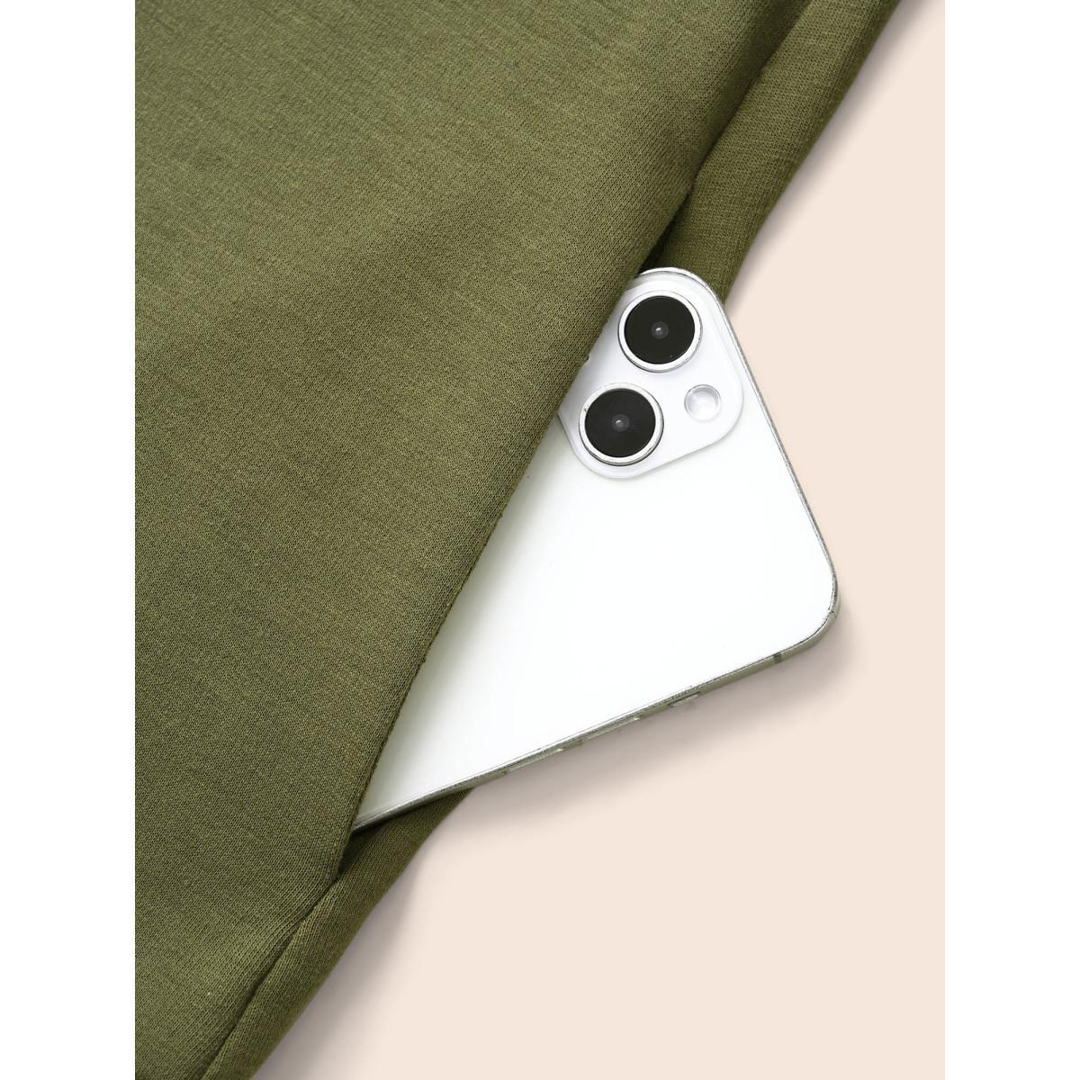 Plus Size Patchwork Pleated Hooded Drawstring Dress ArmyGreen Women Casual Pleated Hooded Long Sleeve Curvy BloomChic 18-20/2X Product Image