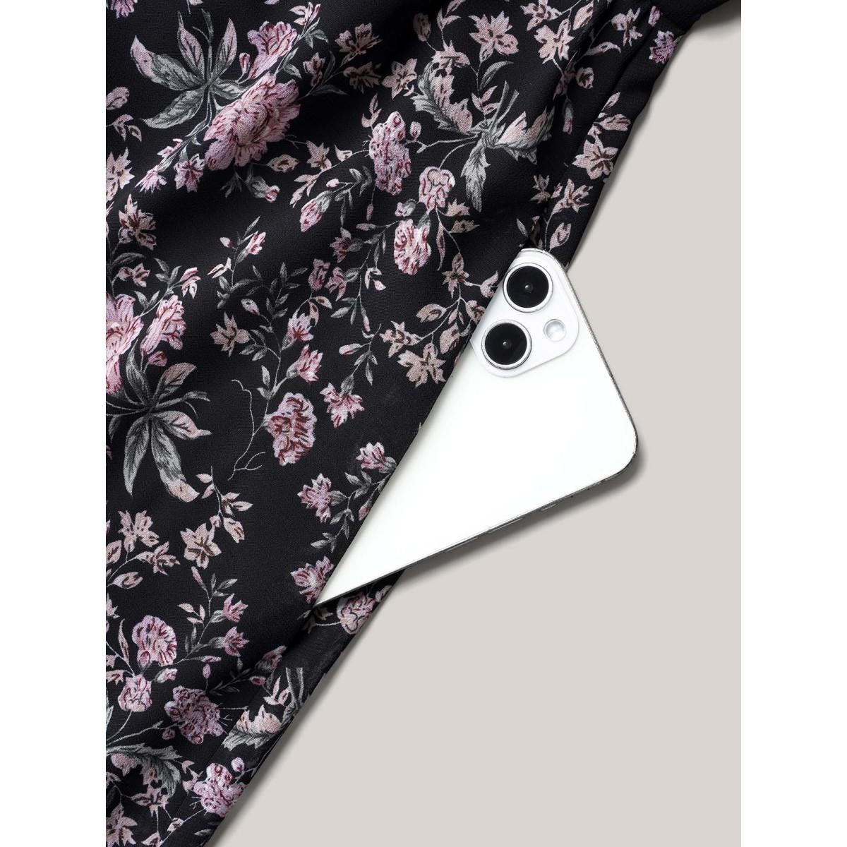Plus Size Chiffon Floral Print Ruffled Midi Dress BlackFlower Women Elegant Ruffles Round Neck Short sleeve Curvy BloomChic 14-16/1X Product Image